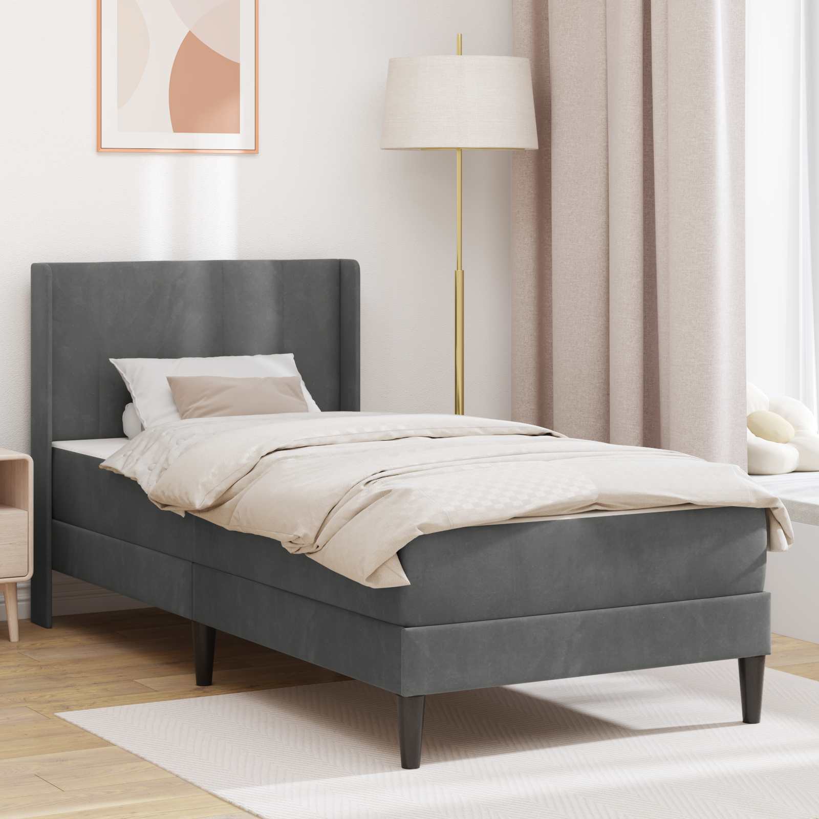 Bettgestell mit Matratze mit Kopfteil Hellgrau 80 x 200 cm Samt