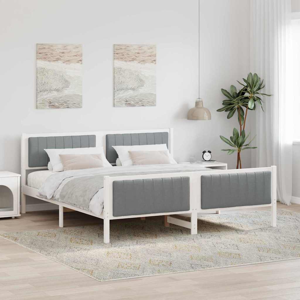 Bettgestell Braun und hellgrau 200 x 200 cm Massivholz Kiefer