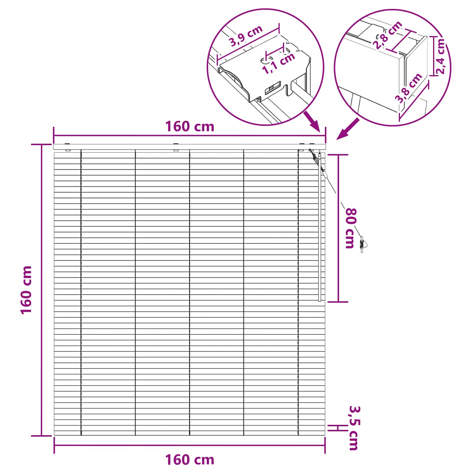 Jalousie Eichenoptik 40 x 130 cm 35 mm Massives Paulownia-Holz