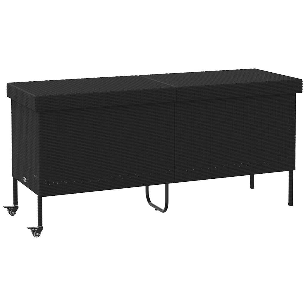 Gartentruhe mit Rollen Schwarz 110x55x73 cm Poly Rattan