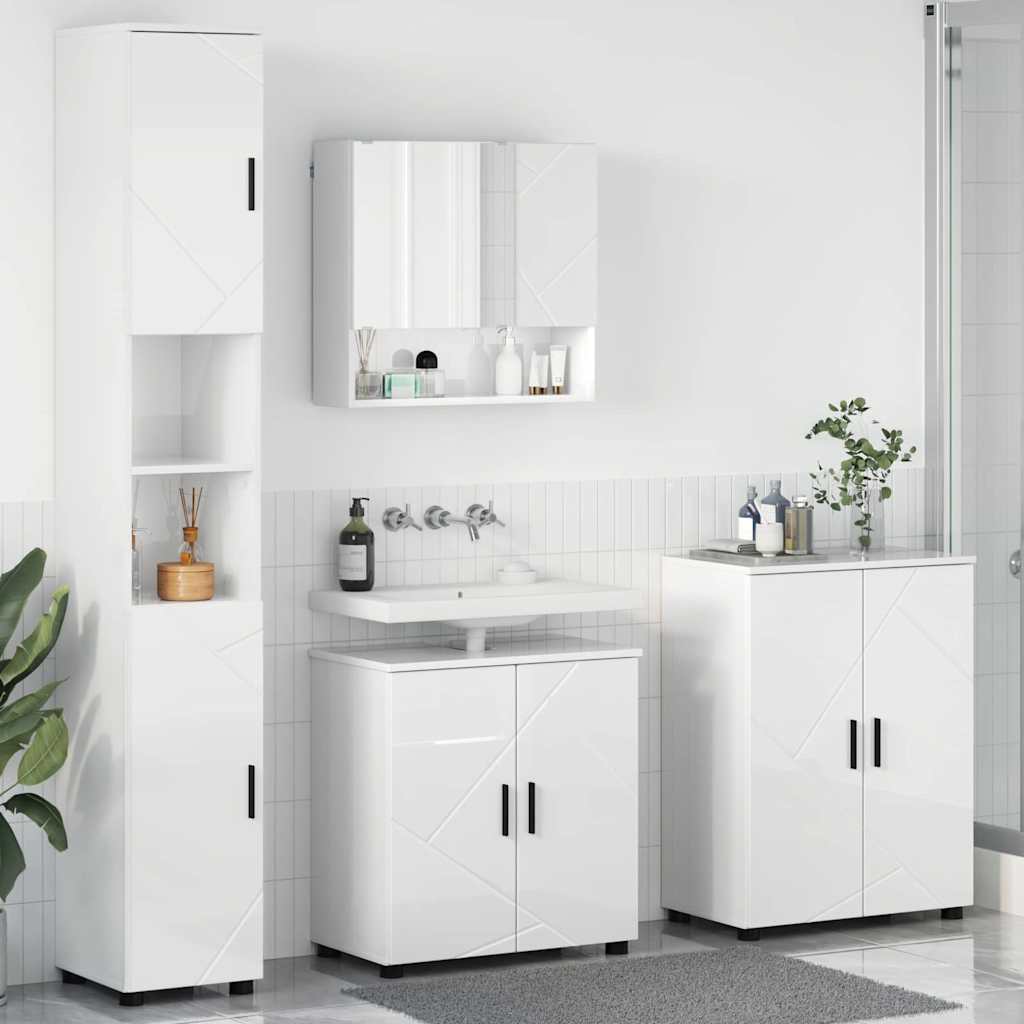 Badezimmermöbel-Set mit Tür 4 pcs Weiß Holzwerkstoff & Metall