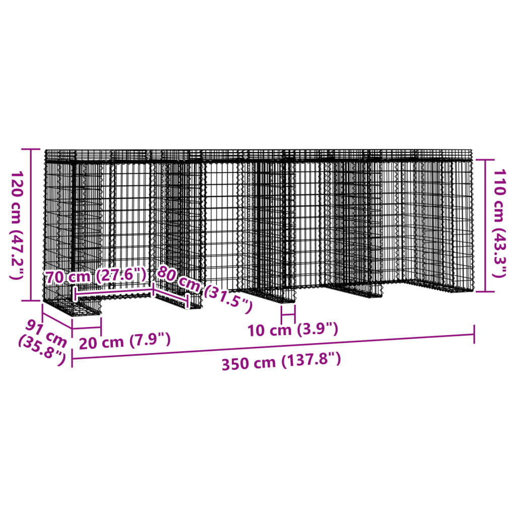 Gabionen-Mülltonnenbox 110x91x120 cm Verzinktes Eisen