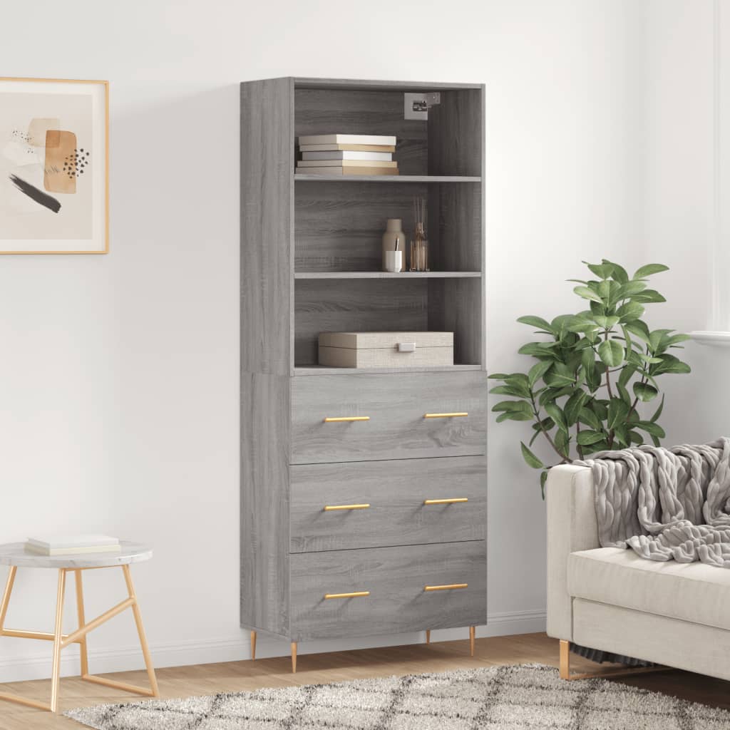 Highboard Hochglanz-Weiß 69,5x34x180 cm Holzwerkstoff