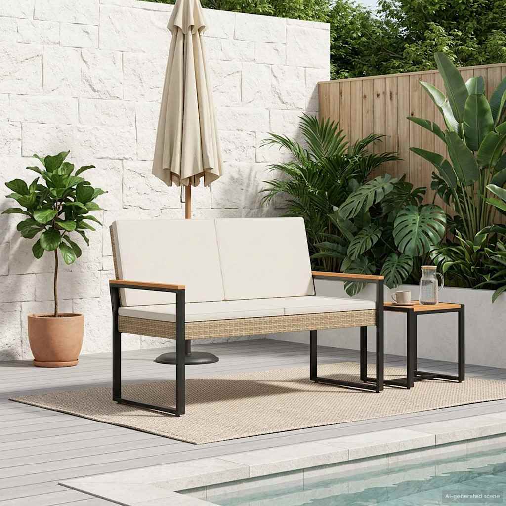 Bank Outdoor mit Kissen Schwarz 107 x 61 x 80 cm Poly-Rattan
