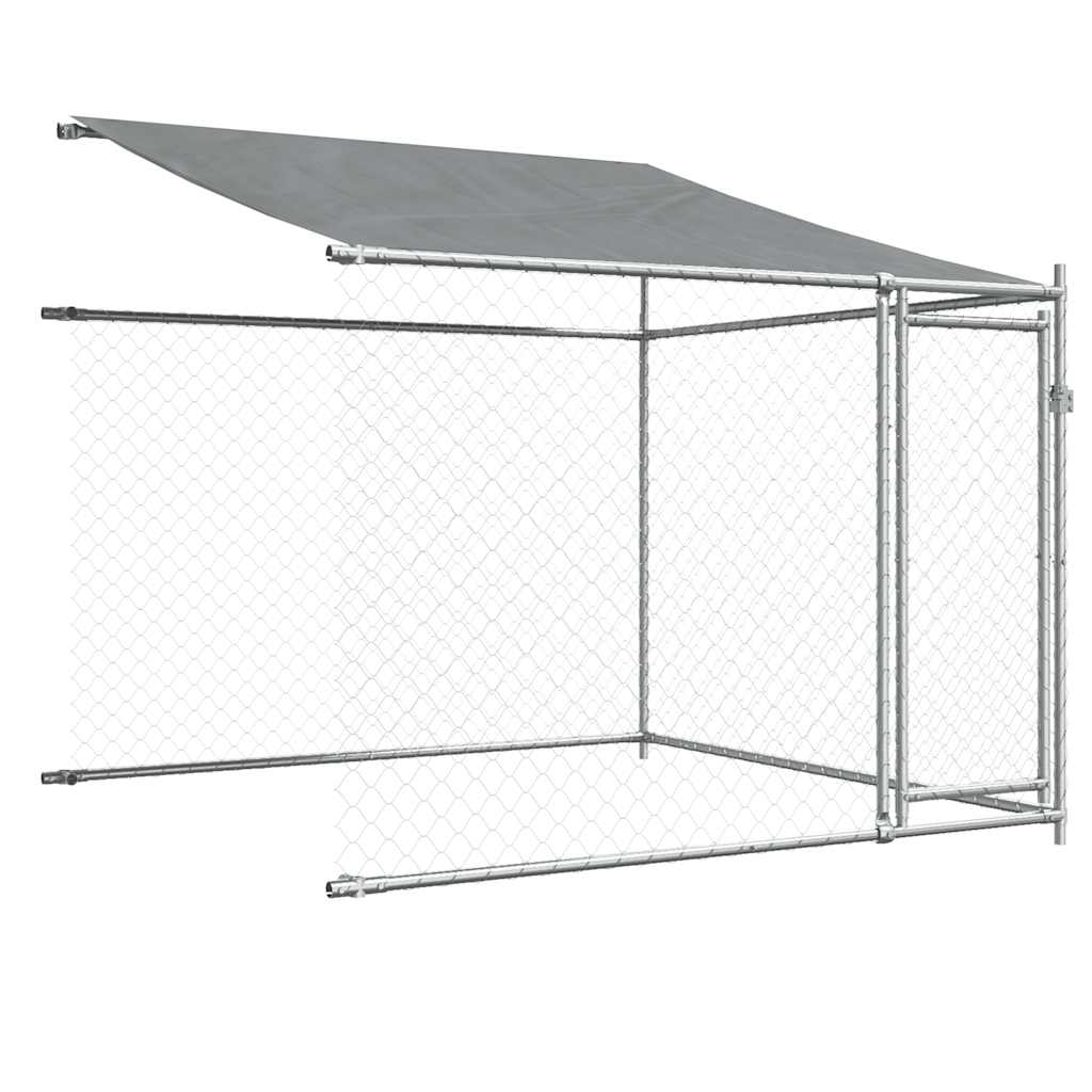 Hundezwinger mit Dach und Tür Grau 2x2x2 m Verzinkter Stahl