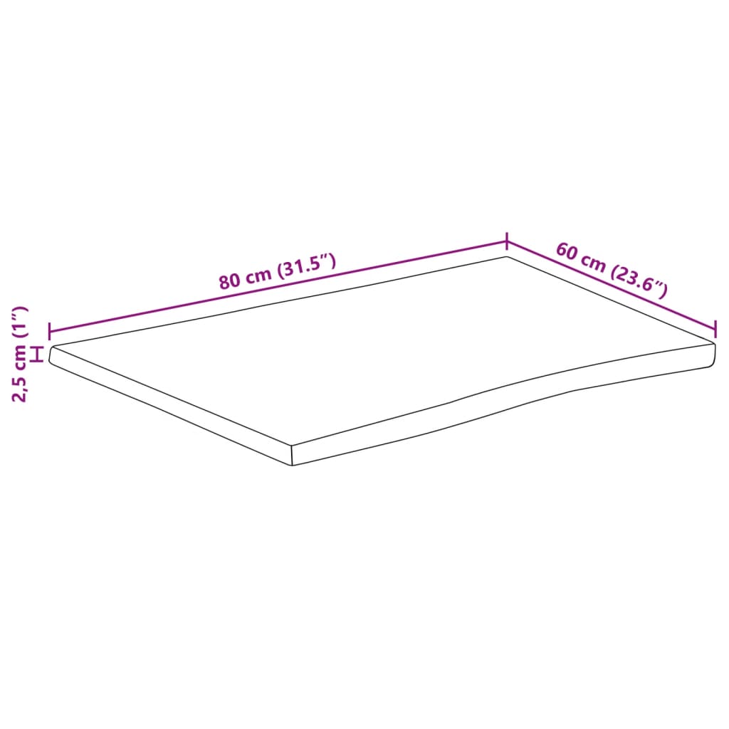 Tischplatte 40x40x2,5 cm Rechteckig Massivholz Akazie Baumkante