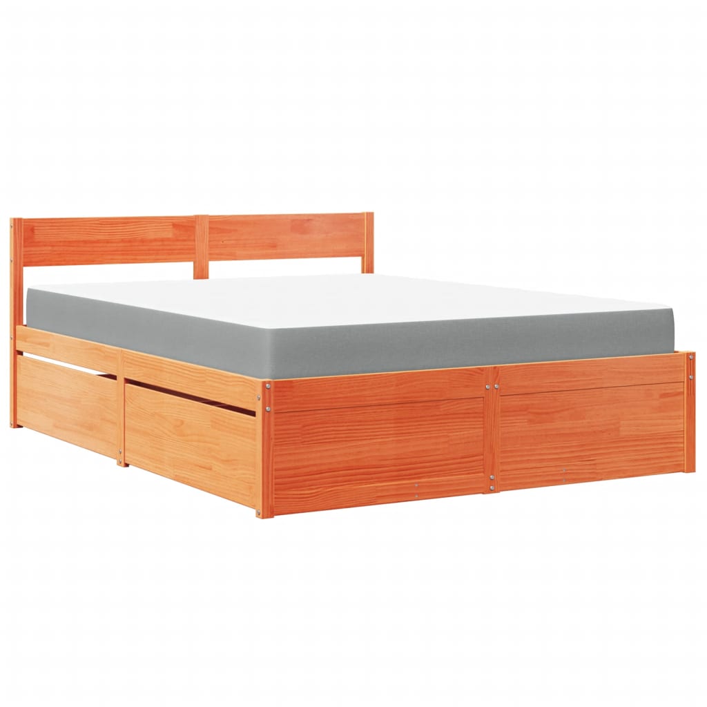 Bett mit Schubladen und Matratze 200x200 cm Massivholz Kiefer