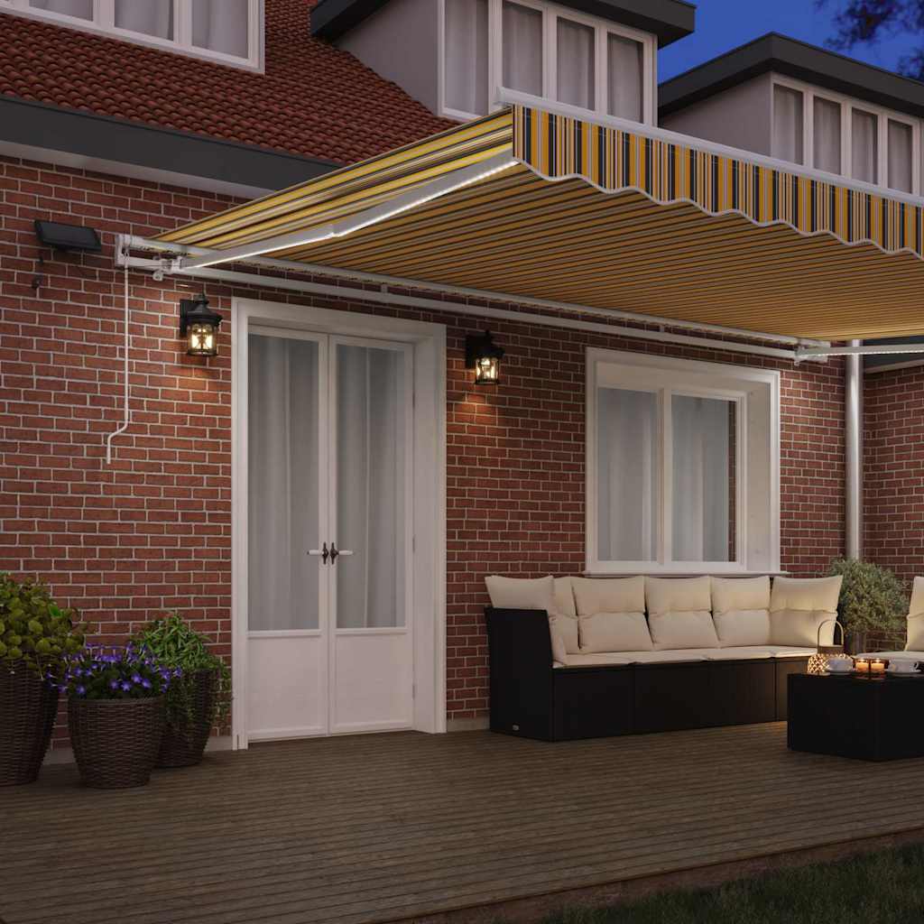 Markise Manuell Einziehbar mit LED 300x250 cm Blau und Weiß