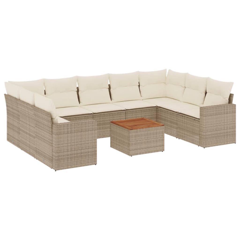 10-tlg. Garten-Sofagarnitur mit Kissen Schwarz Poly Rattan
