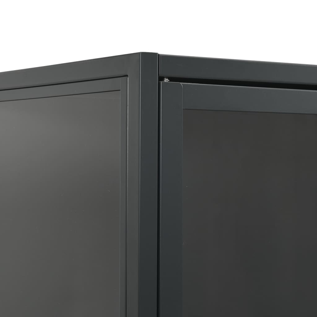 Highboard Schwarz 80x35x135 cm Stahl und Gehärtetes Glas