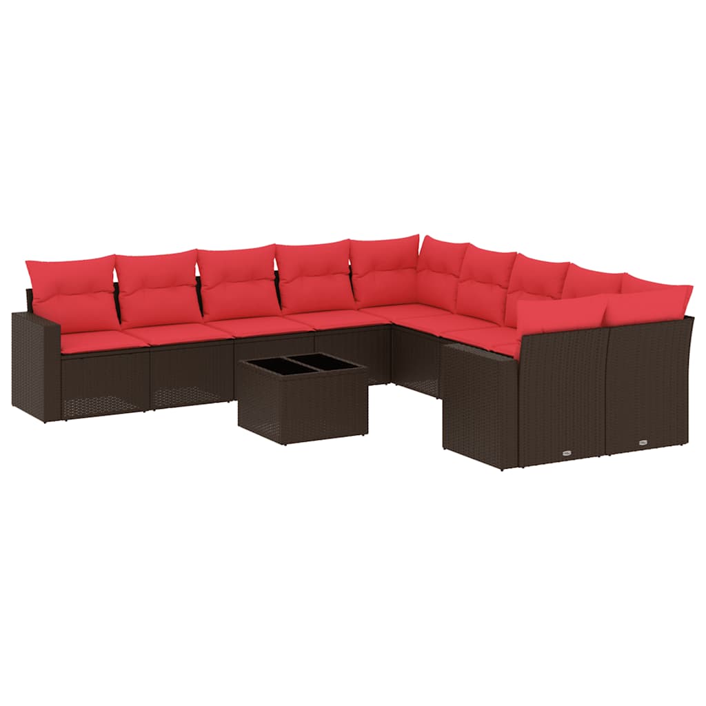 10-tlg. Garten-Sofagarnitur mit Kissen Schwarz Poly Rattan