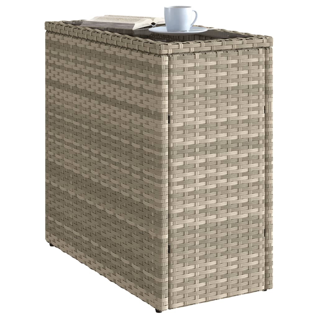 Garten-Beistelltisch mit Glasplatte Schwarz 58x27,5x55cm Rattan