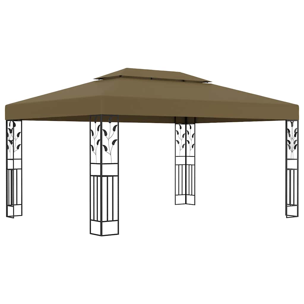 Pavillon mit Doppeldach & LED-Lichterkette 3x4 m Weiß