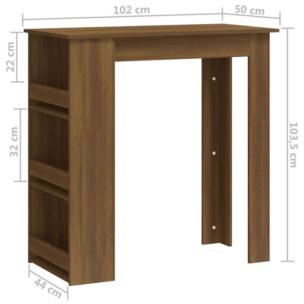 Bartisch mit Ablagefläche Weiß 102x50x103,5 cm Holzwerkstoff