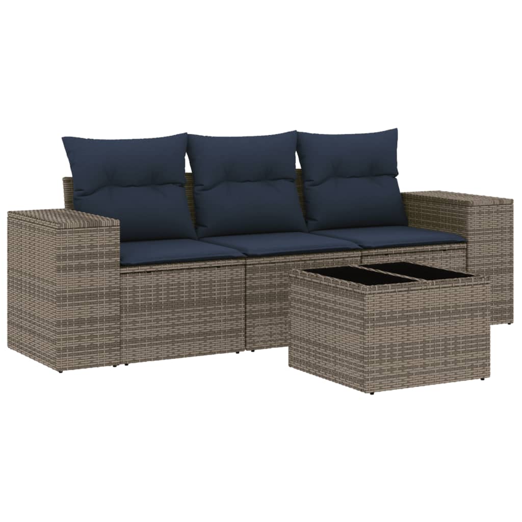 3-teiliges Gartensofa-Set mit Kissen, schwarzes Polyrattan