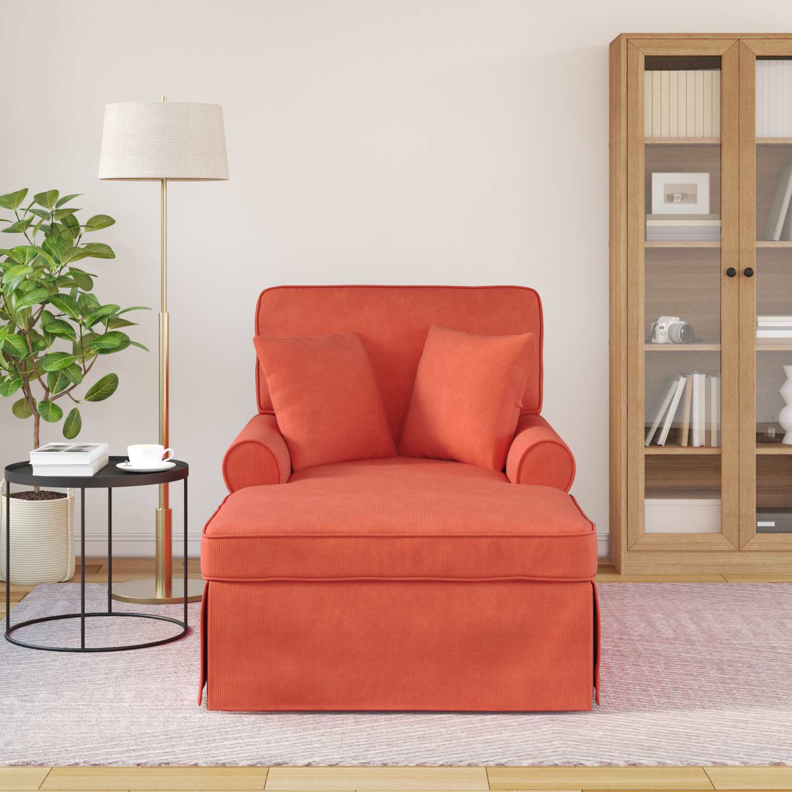 Chaise Lounge mit Rock mit Kissen 3 pcs Hellgrau Cordstoff