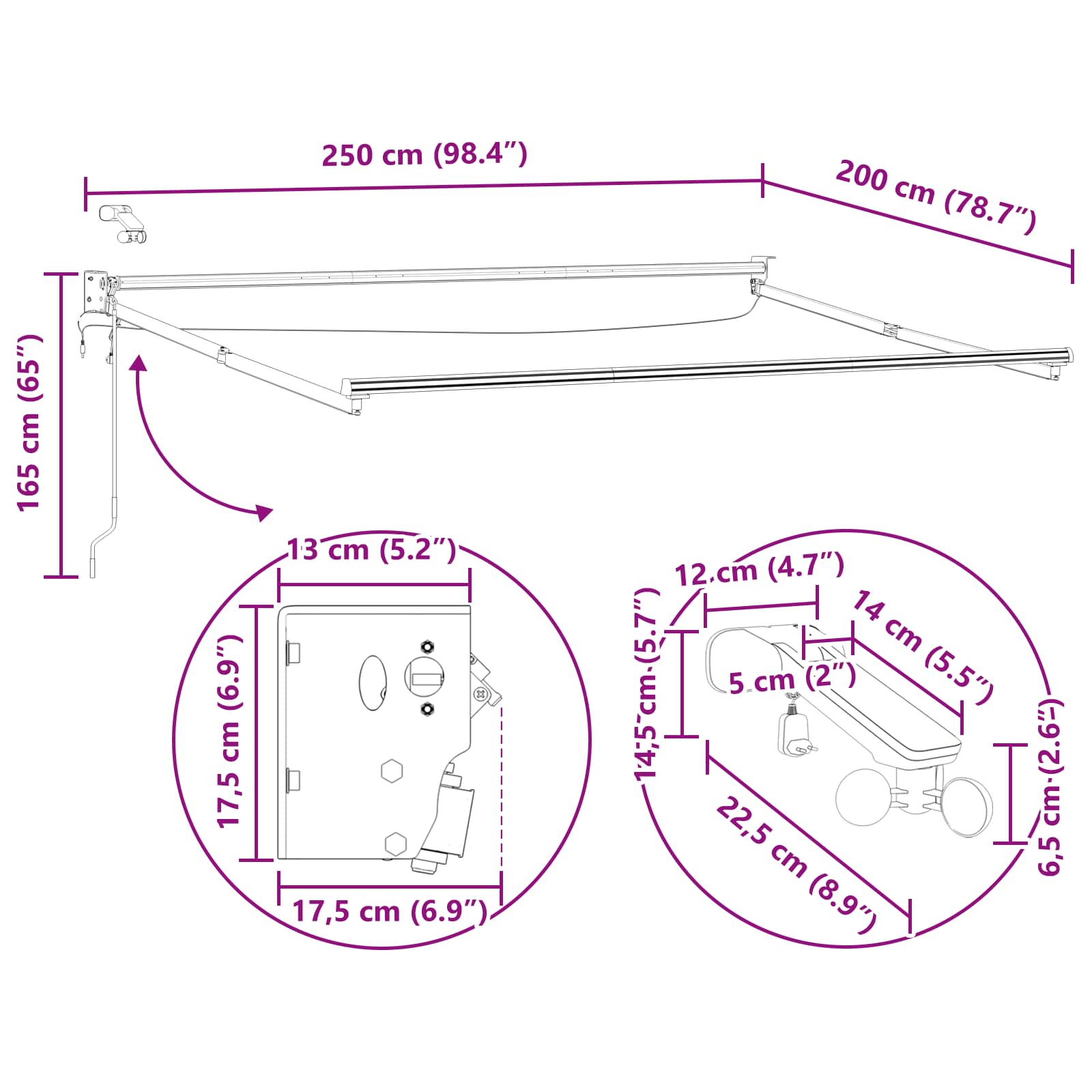 Elektrisches Markisenrahmen Weiß 2,5 x 2 m Aluminium