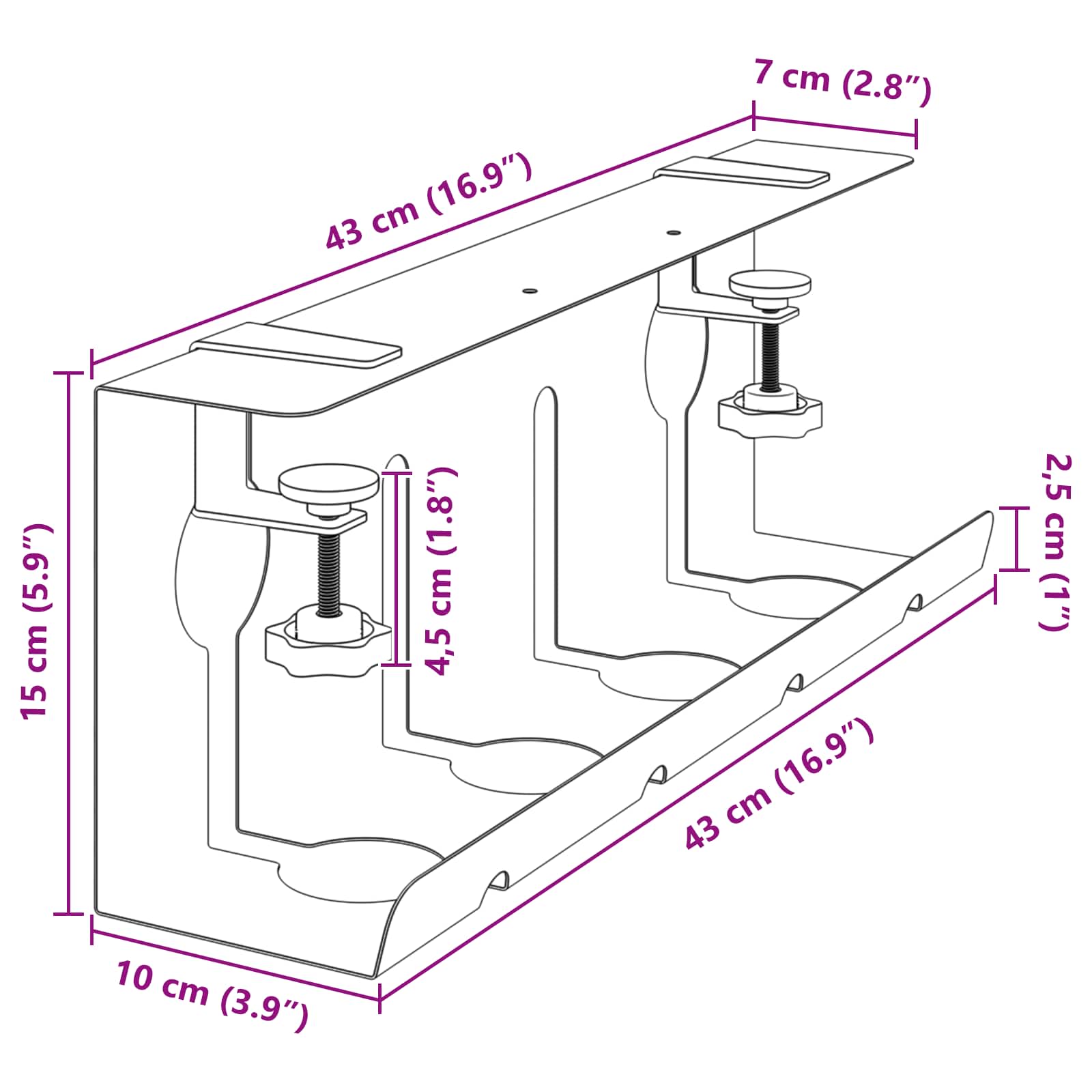 Unter dem Schreibtisch Kabelmanagement Tray 2 Stk. Anthrazit
