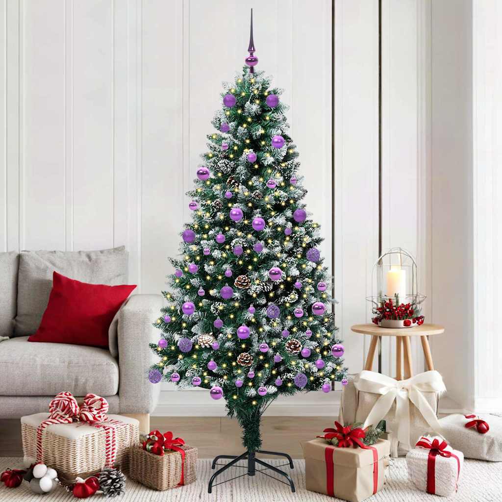 Künstlicher Weihnachtsbaum mit LEDs Kugeln Zapfen 150 cm