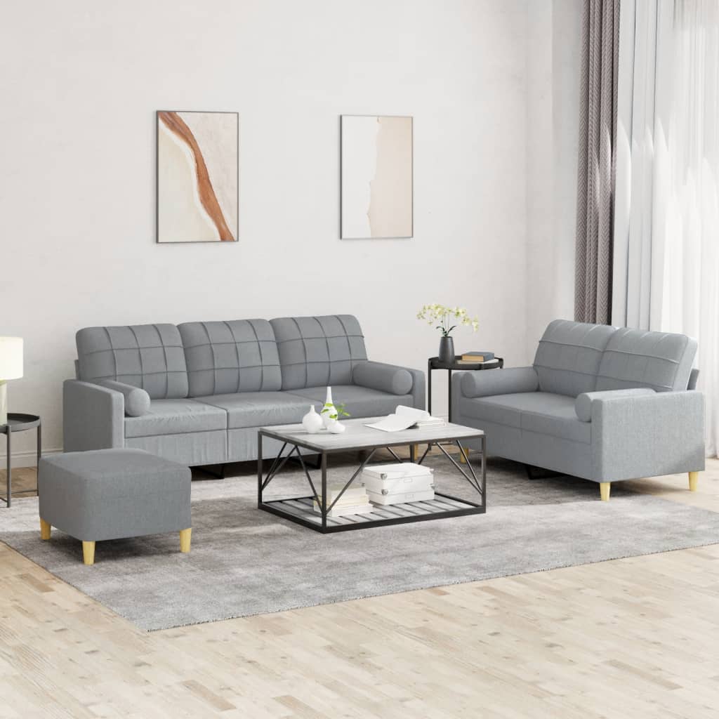 3-tlg. Sofagarnitur mit Kissen Braun Stoff