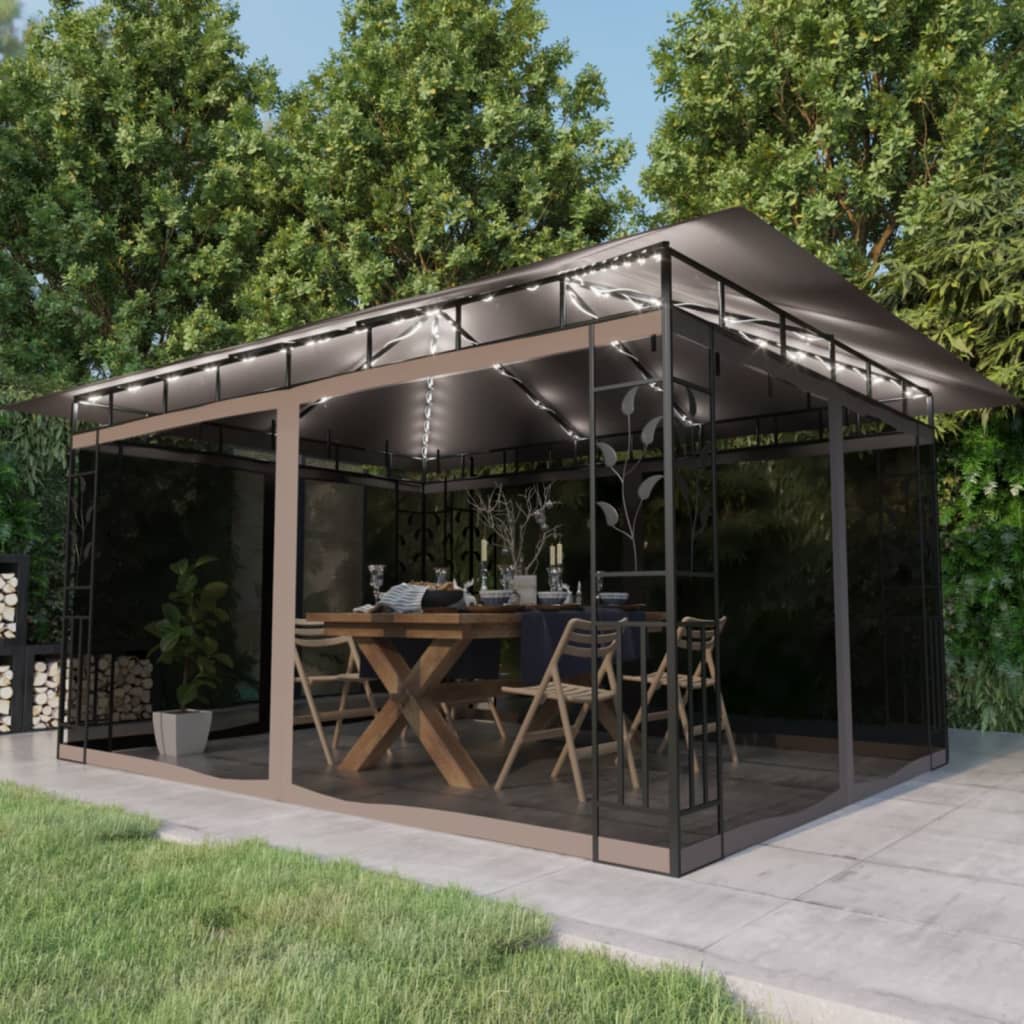 Pavillon mit Moskitonetz & LED-Lichterkette 3x3x2,73m Cremeweiß