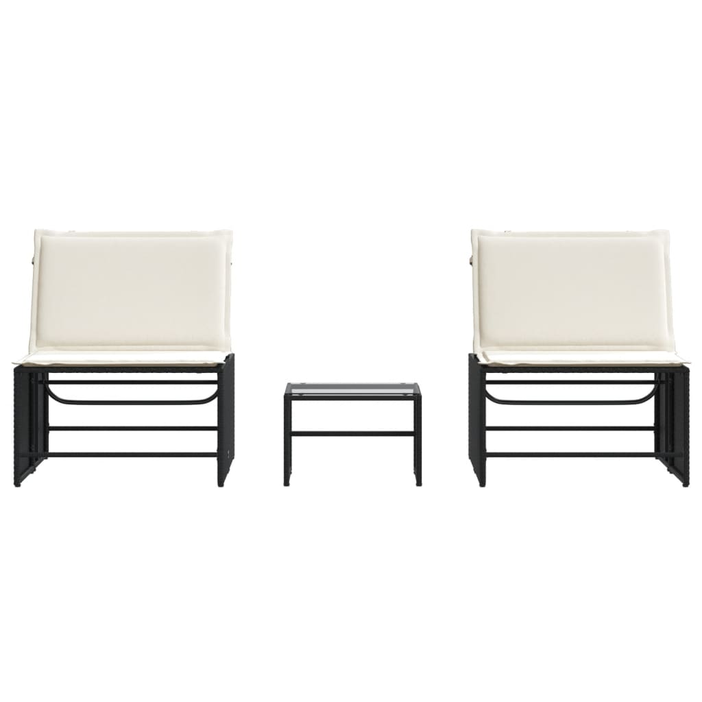 Modulare Sonnenliegen 2 Stk. mit Tisch Schwarz Poly Rattan