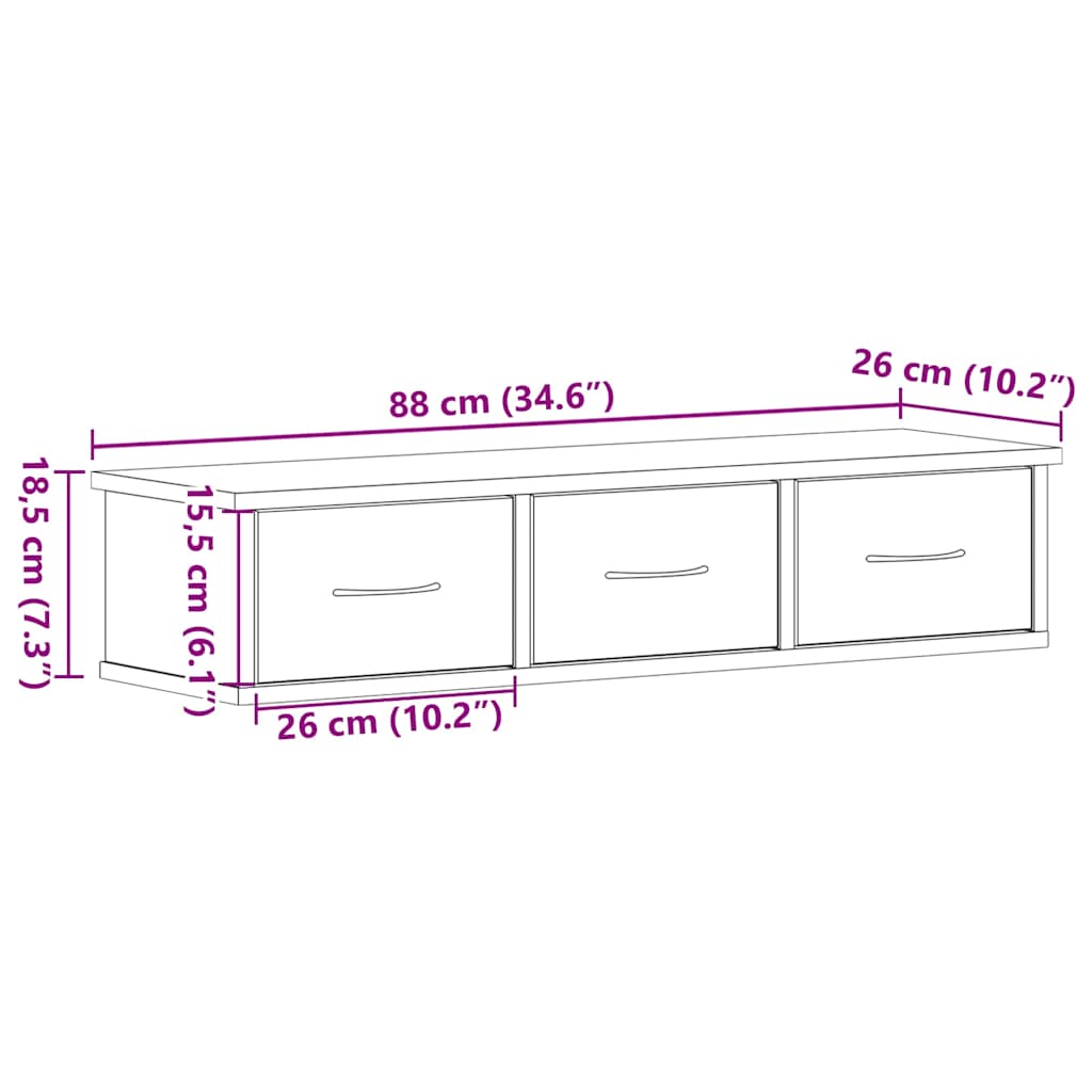 Wand-Schubladenregal Weiß 60x26x18,5 cm Holzwerkstoff