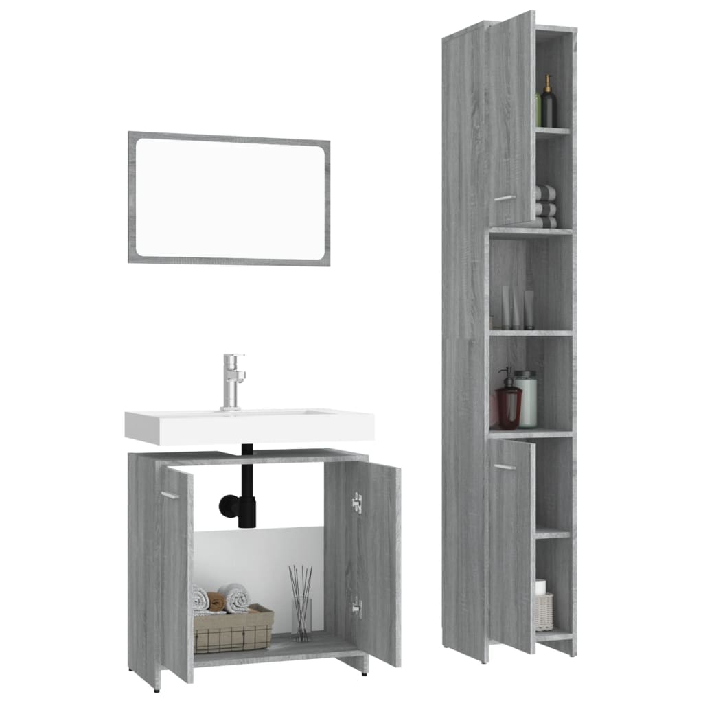 3-tlg. Badmöbel-Set Räuchereiche Holzwerkstoff