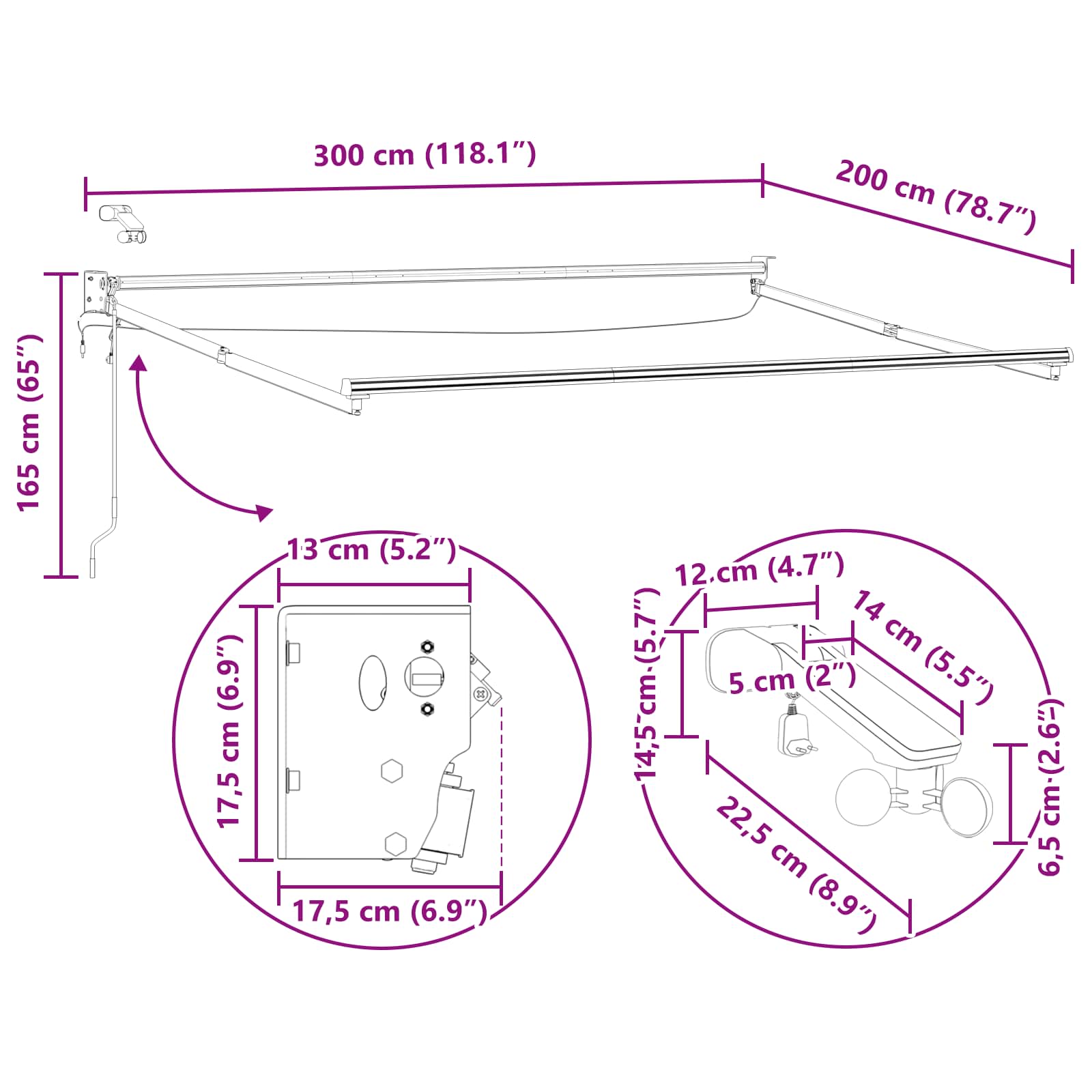Elektrisches Markisenrahmen Weiß 2,5 x 2 m Aluminium