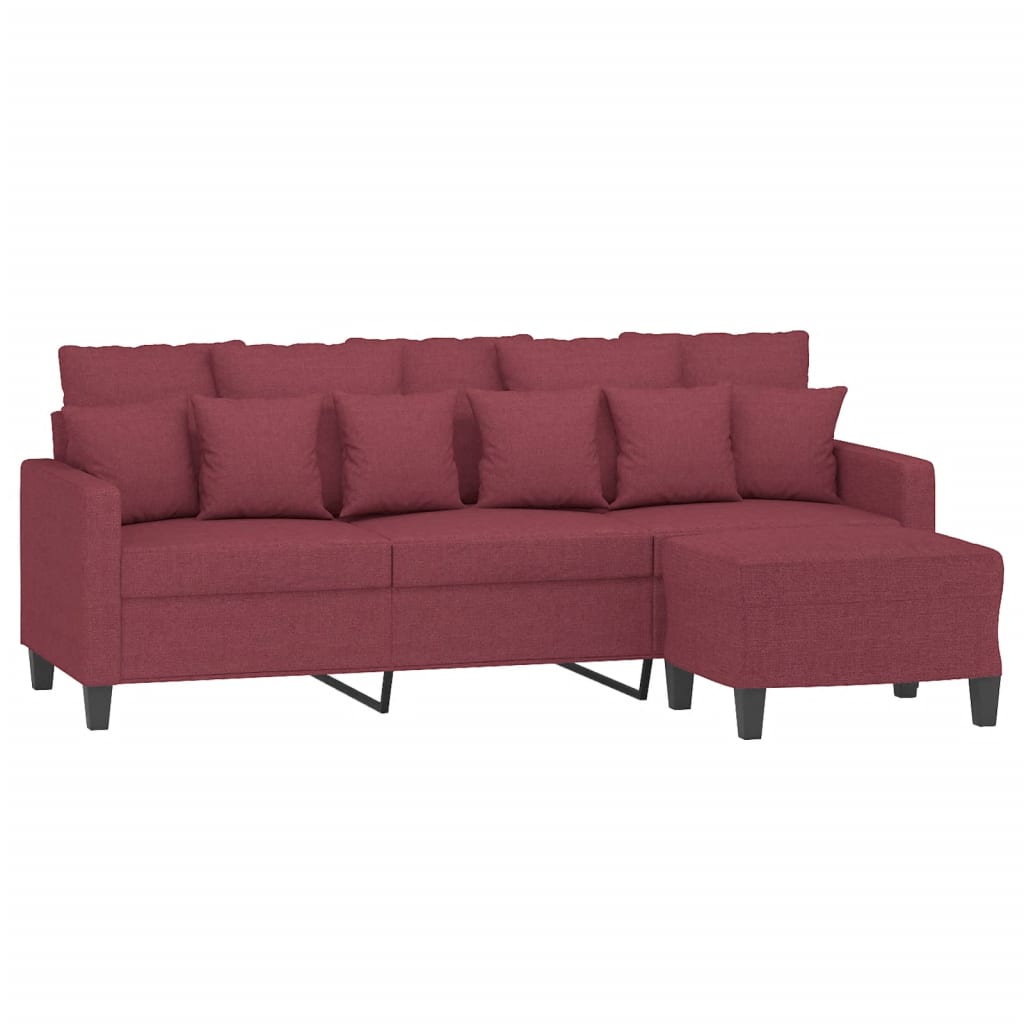 3-Sitzer-Sofa mit Hocker Creme 180 cm Stoff