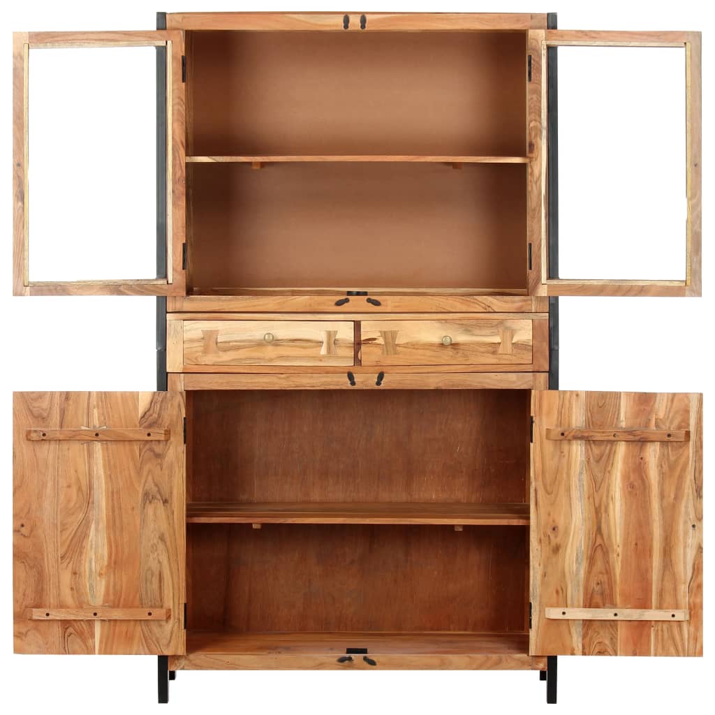 Highboard 100x40x175 cm Massives Raues Mangoholz