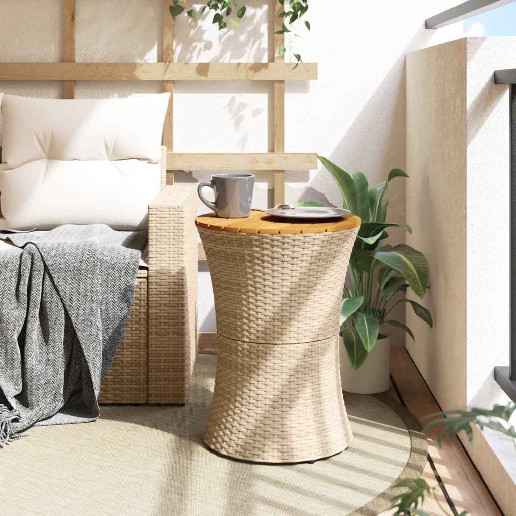 Garten-Beistelltisch Trommelform Schwarz Poly Rattan Massivholz
