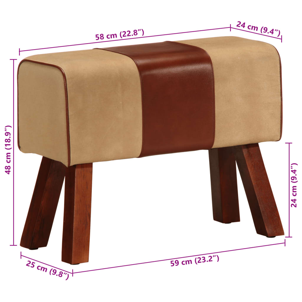 Bank Turnbock-Design 160cm Braun Echtleder Massivholz Akazie