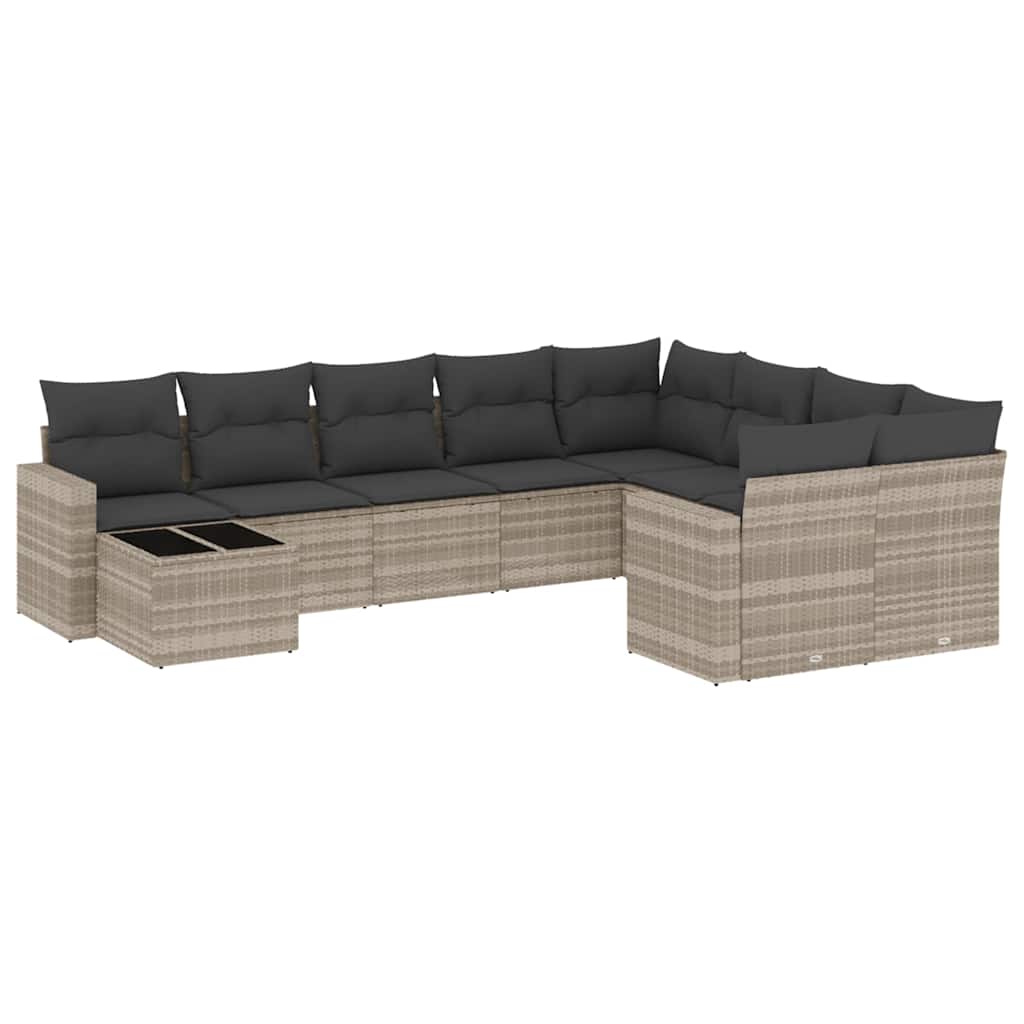 10-tlg. Garten-Sofagarnitur mit Kissen Schwarz Poly Rattan