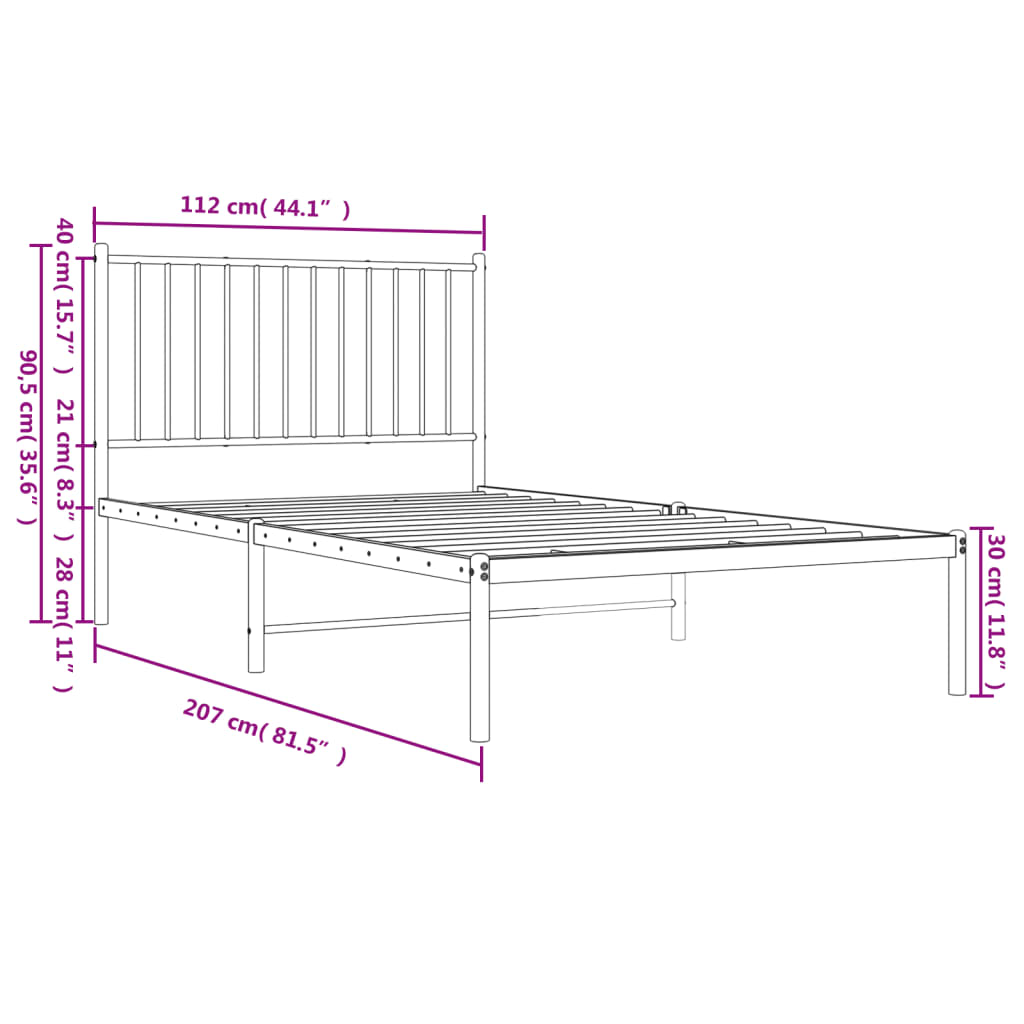 Bettgestell Metall Schwarz 75x190 cm