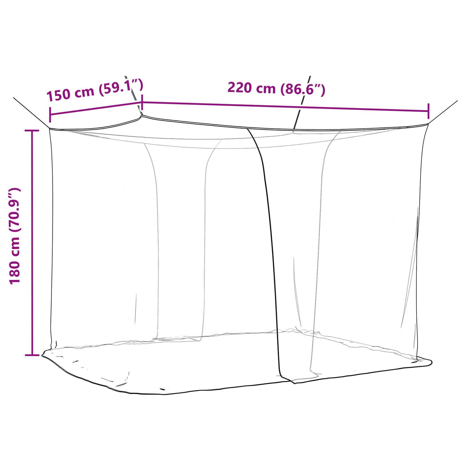 Moskitonetz zum Aufhängen 156 Mesh Weiß 220x100x150 cm