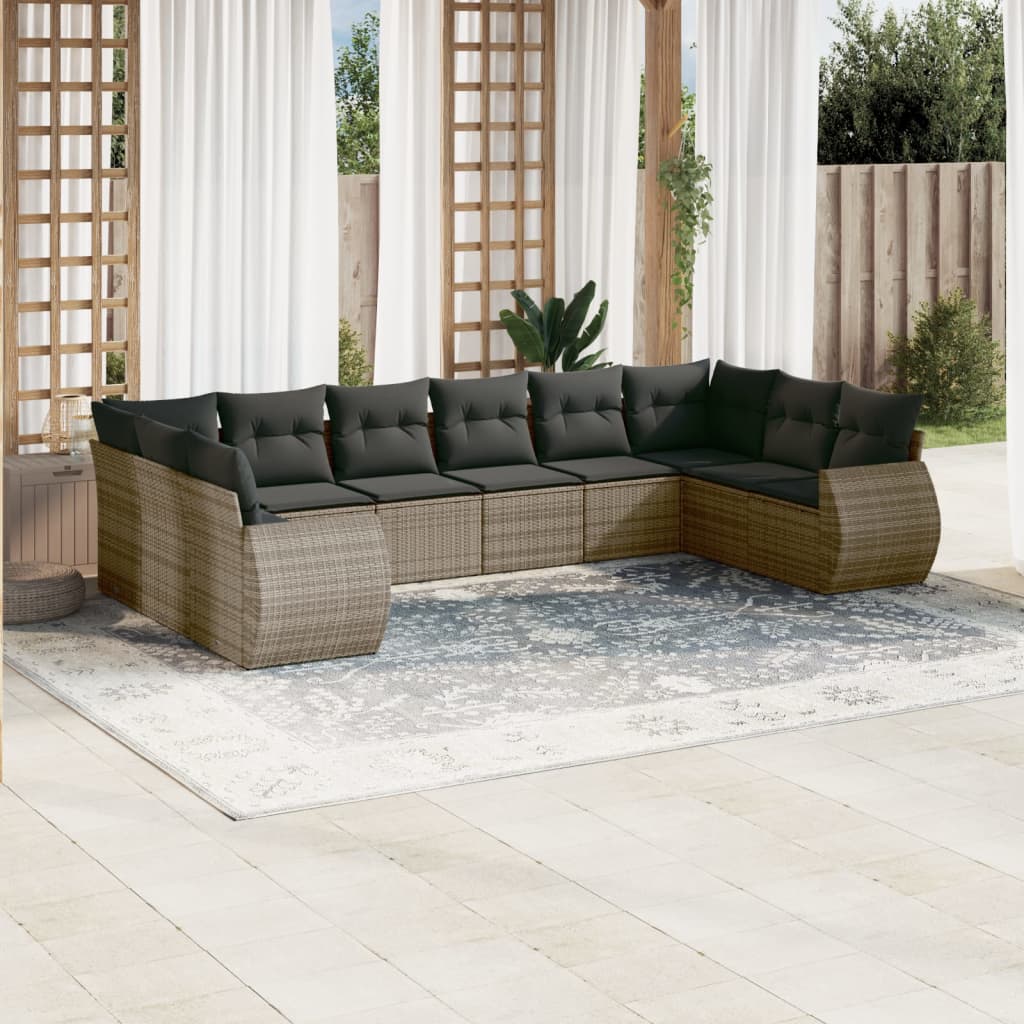 10-tlg. Garten-Sofagarnitur mit Kissen Schwarz Poly Rattan