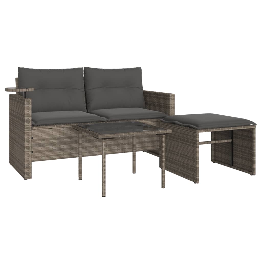 3-tlg. Garten-Sofagarnitur mit Kissen Schwarz Poly Rattan