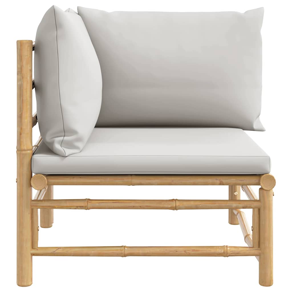 3-tlg. Garten-Lounge-Set mit Hellgrauen Kissen Bambus