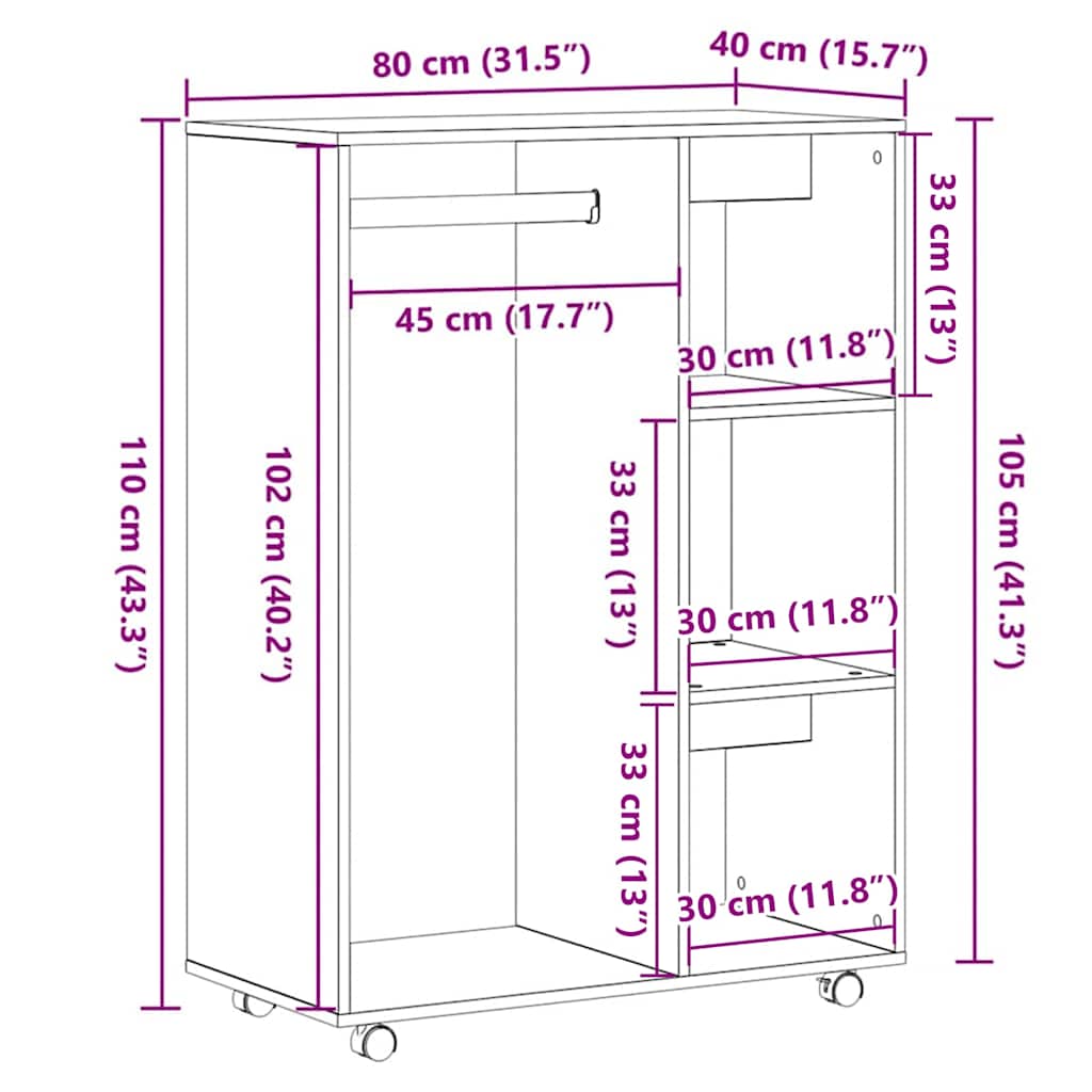 Kleiderschrank Weiß 80x40x110 cm Holzwerkstoff