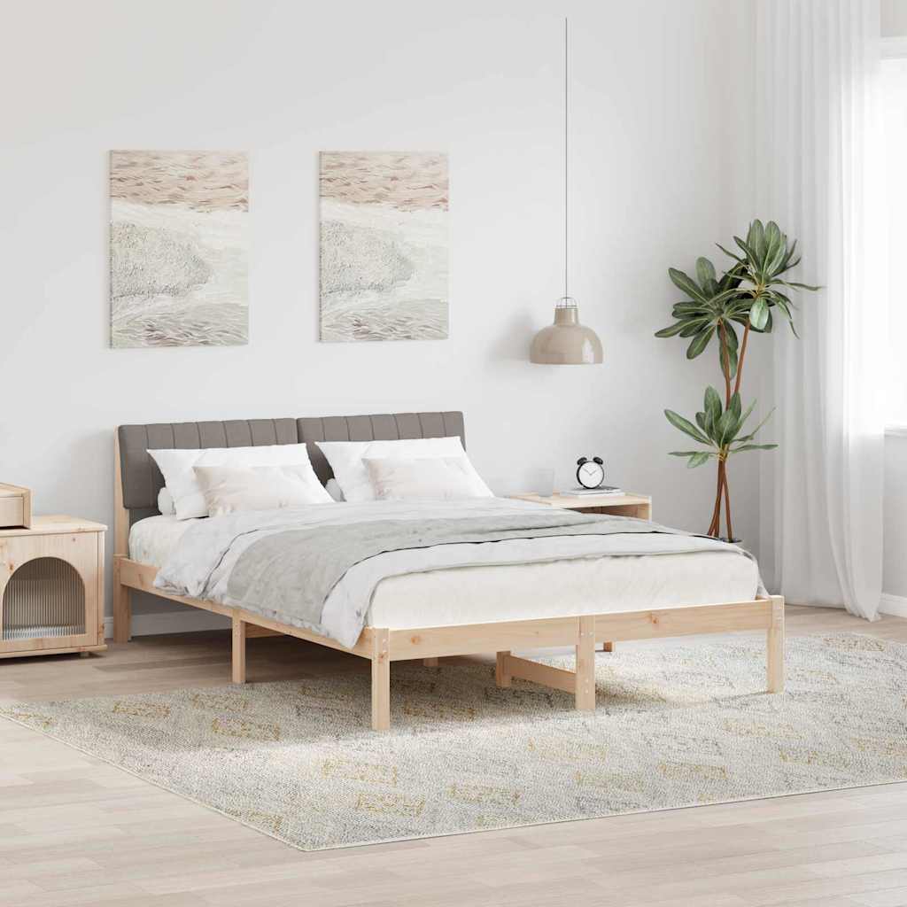 Bettgestell Braun und hellgrau 200 x 200 cm Massivholz Kiefer