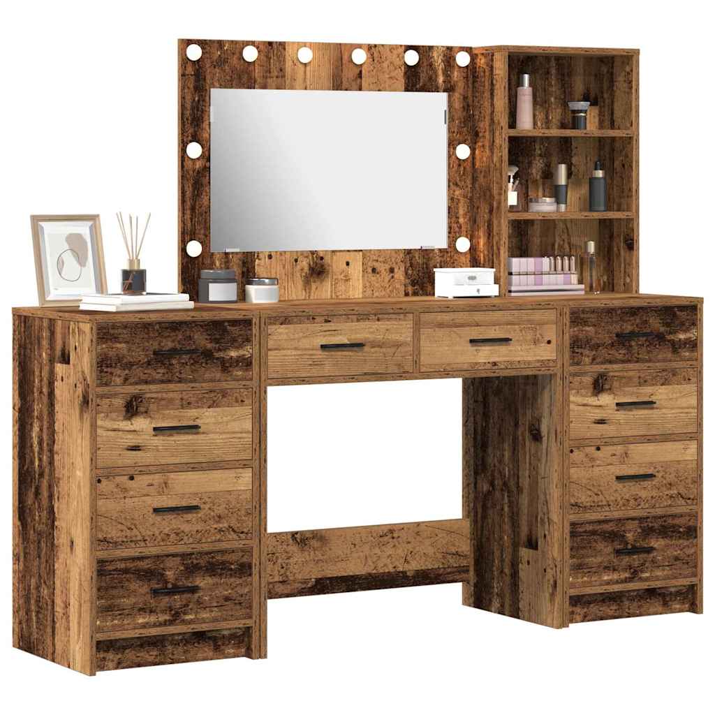 Schminktisch mit Spiegelbeleuchtung 3 pcs Weiß Holzwerkstoff