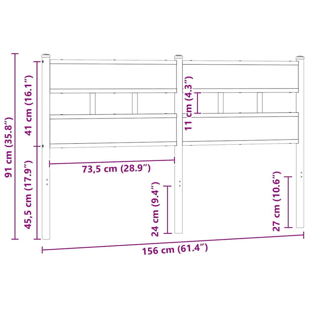 Ersatz-Kopfteil Räuchereiche 100 cm Eisen und Holzwerkstoff
