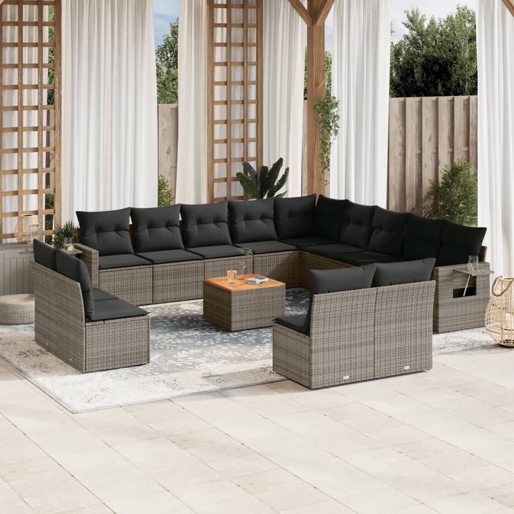 14-tlg. Garten-Sofagarnitur mit Kissen Schwarz Poly Rattan