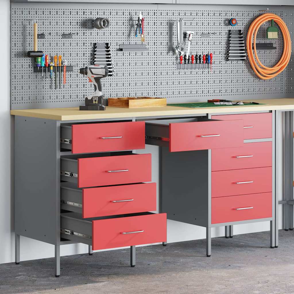 Werkbank mit Schubladen 2 pcs Rot und Grau 100 x 55 x 85 cm