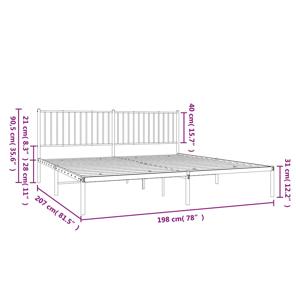 Bettgestell Metall Schwarz 75x190 cm