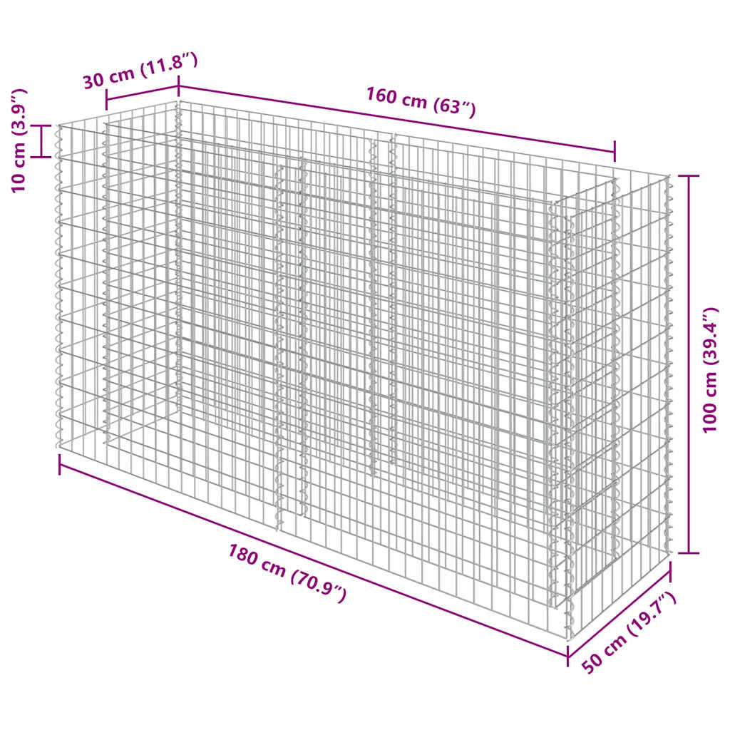 Gabionen-Hochbeet Verzinkter Stahl 450×90×100 cm