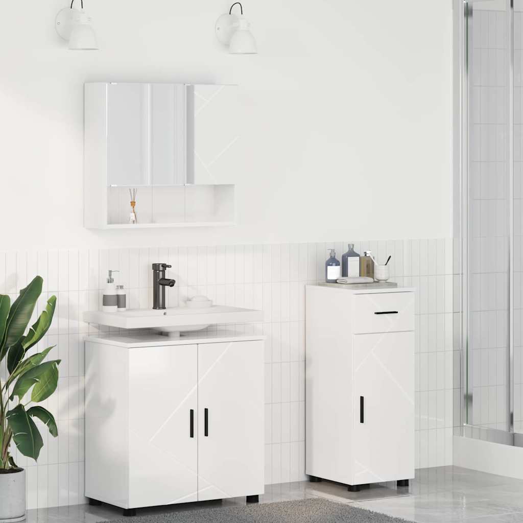 Badezimmermöbel-Set mit Tür 3 pcs Weiß Holzwerkstoff & Metall