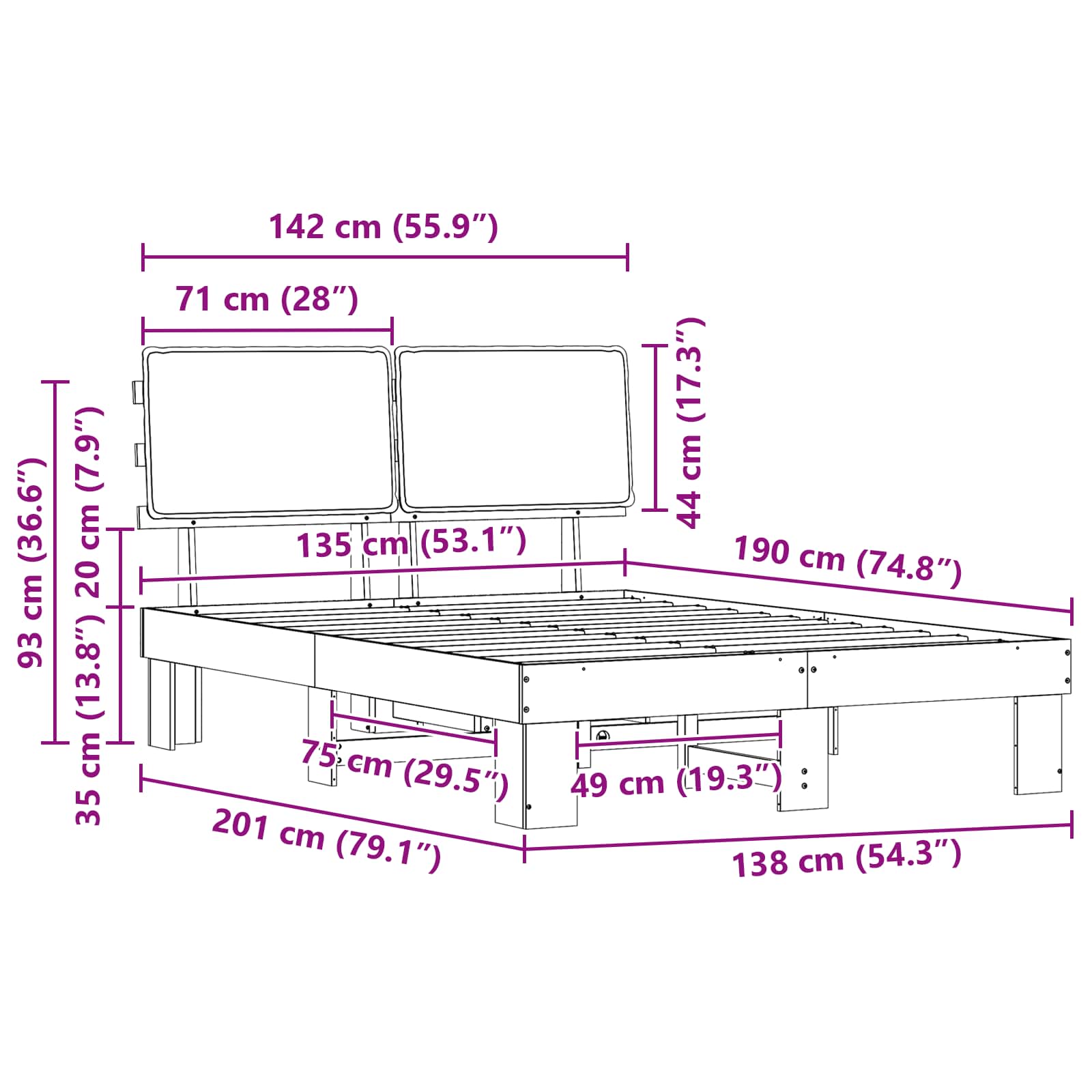 Bettgestell mit gepolstertem Kopfteil Hellgrau 200 x 200 cm