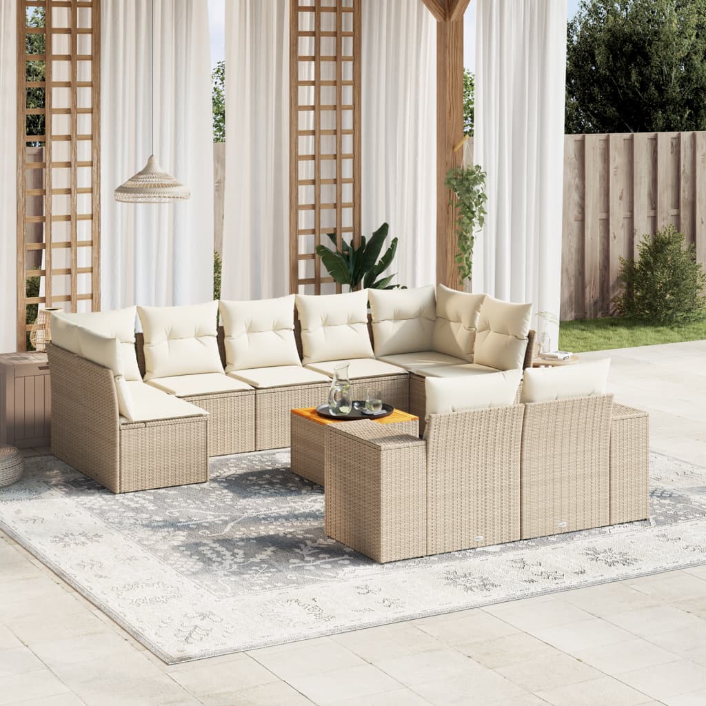 10-tlg. Garten-Sofagarnitur mit Kissen Schwarz Poly Rattan
